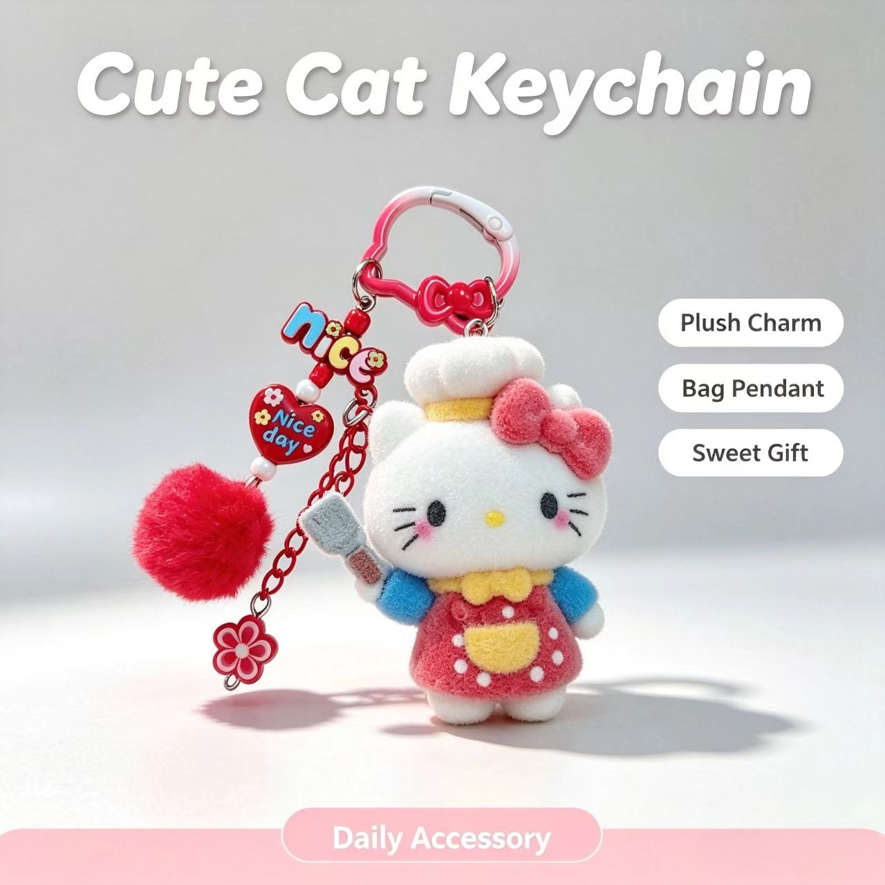 Women Fashion Rings - Fashion Flocked Cat Keychain Cute Chef