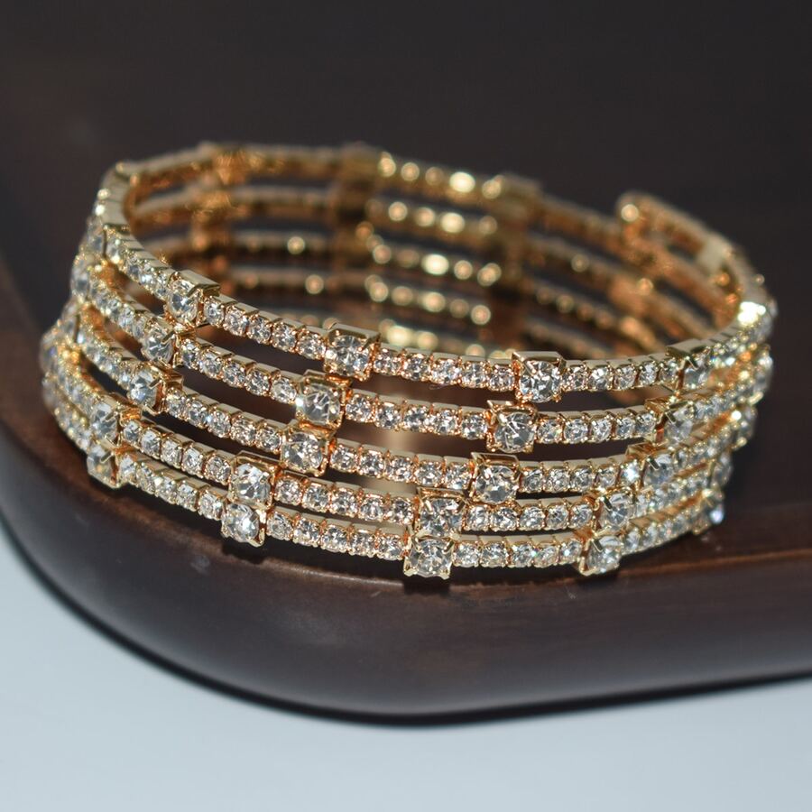 Women'S Fashion Layering - Multi-Layer Fashionable Rhinestone Wrapped Open Cuff