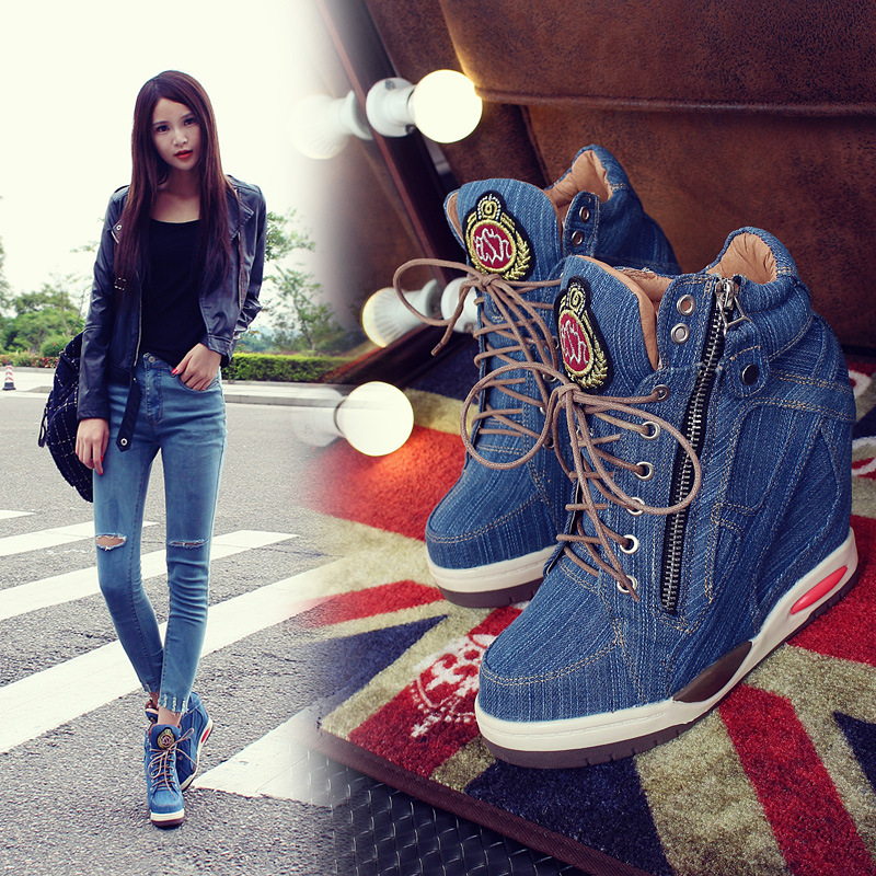 Xxl Women Fashion - Big Size Women's Denim Wedges Sneakers