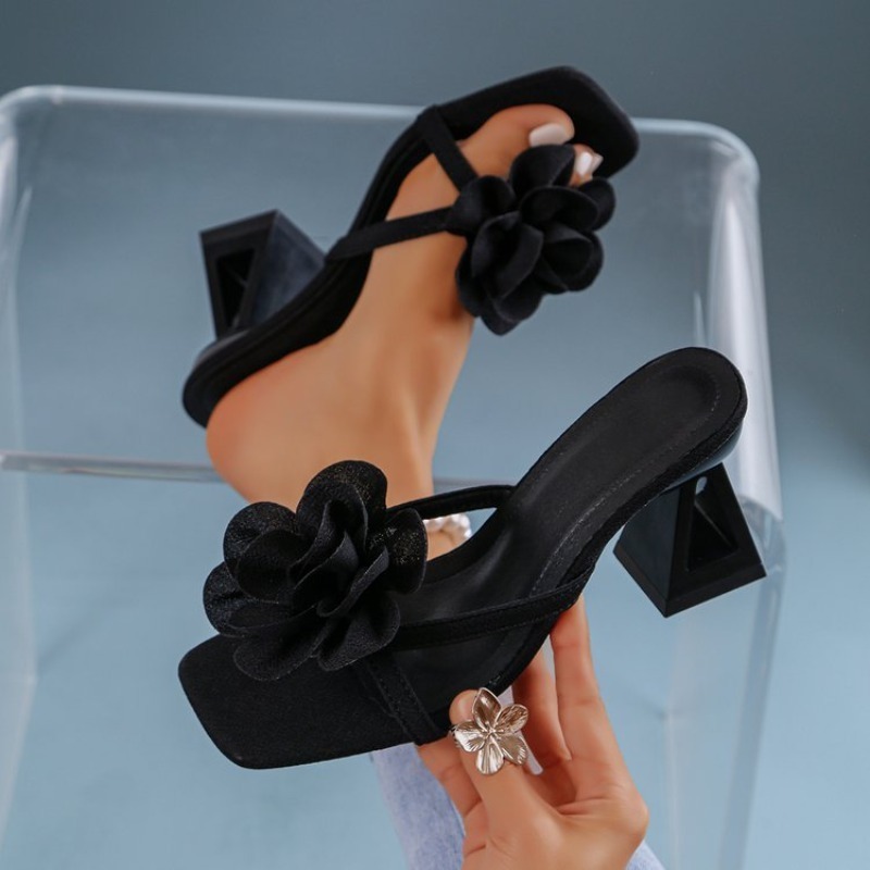Floral Summer Dress - Womens 3D Flower Decor Sandals Triangular