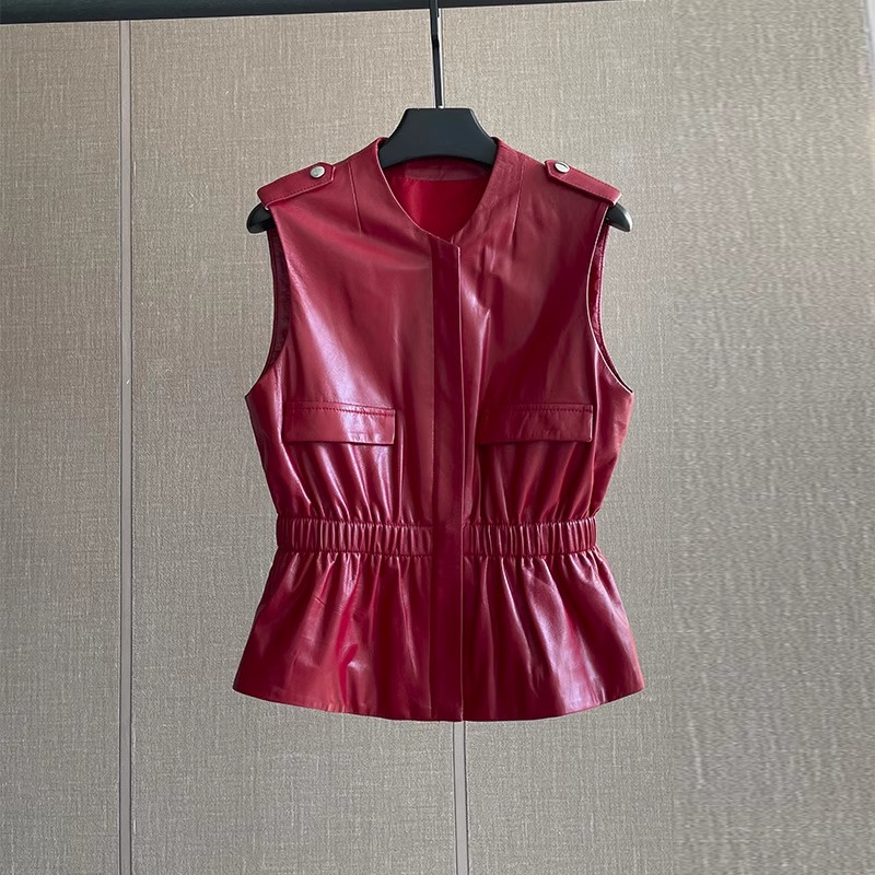 Women's Slim Waist Red Genuine - Women'S Fashion Leather Jacket 评论和价格