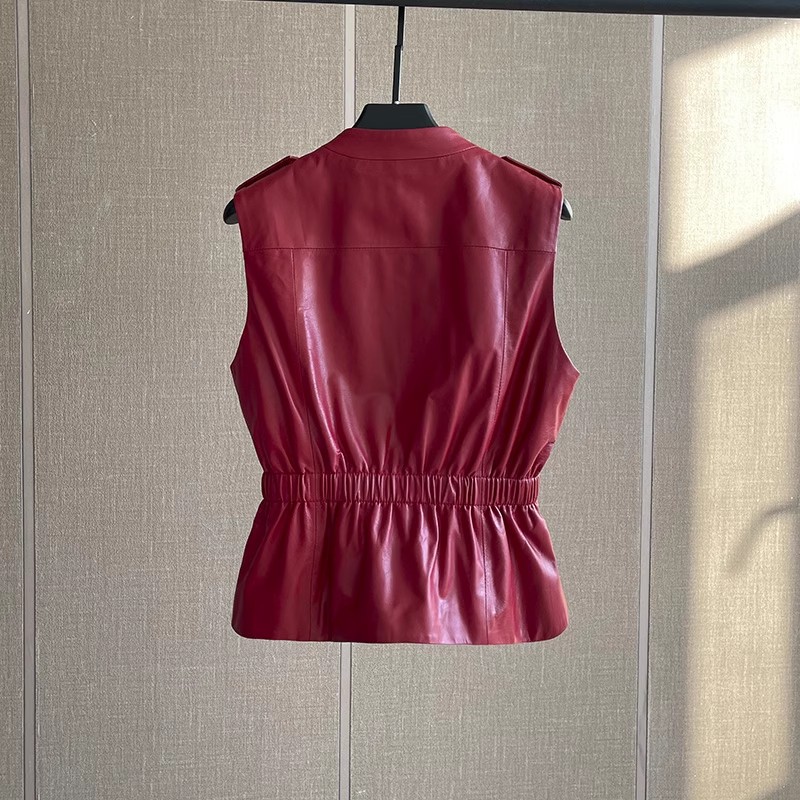 Women's Slim Waist Red Genuine - Women'S Fashion Leather Jacket 评论和价格