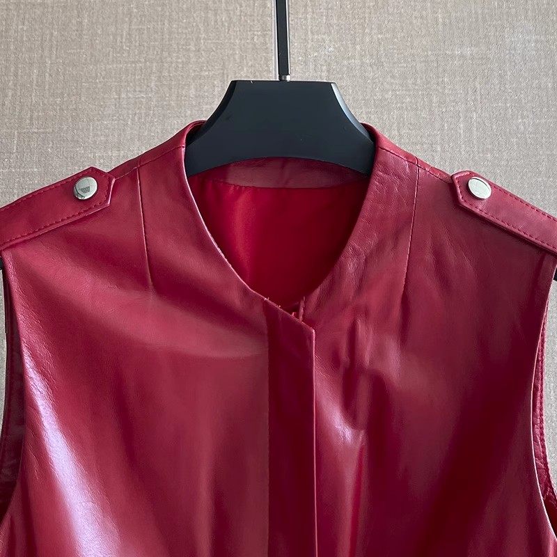 Women's Slim Waist Red Genuine - Women'S Fashion Leather Jacket 评论和价格