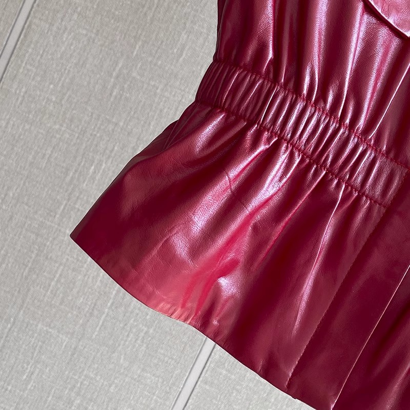 Women's Slim Waist Red Genuine - Women'S Fashion Leather Jacket 评论和价格