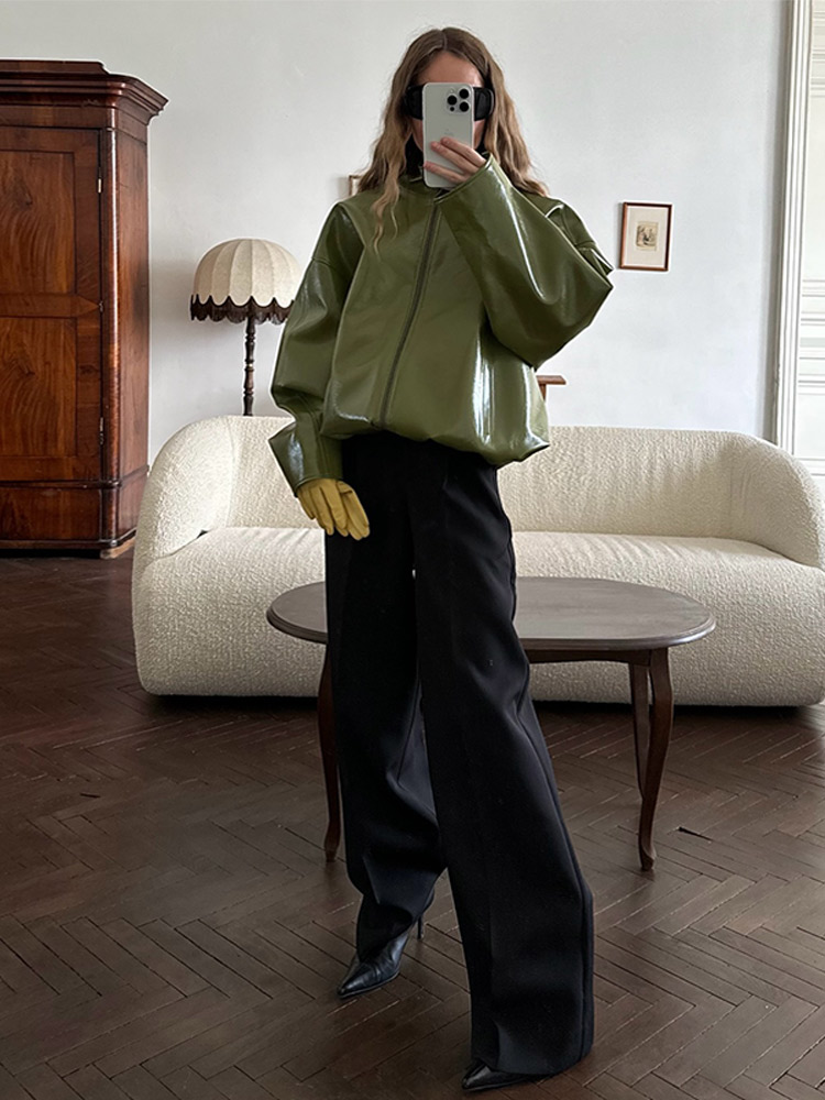 Fashion Green Short Leather Ja - Women'S Fashion Leather Jacket 评论和价格