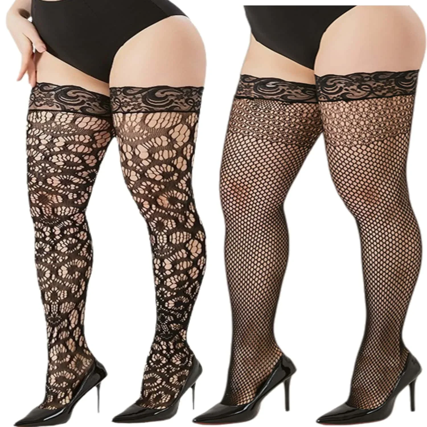 Plus Size Lace Mesh Long Stock - Xxl Women Fashion 评论和价格