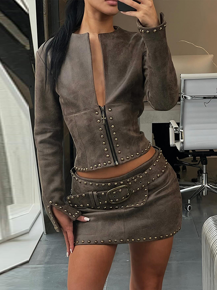 Fashion Rivet Decor Pu Leather - Women'S Fashion Leather Jacket 评论和价格