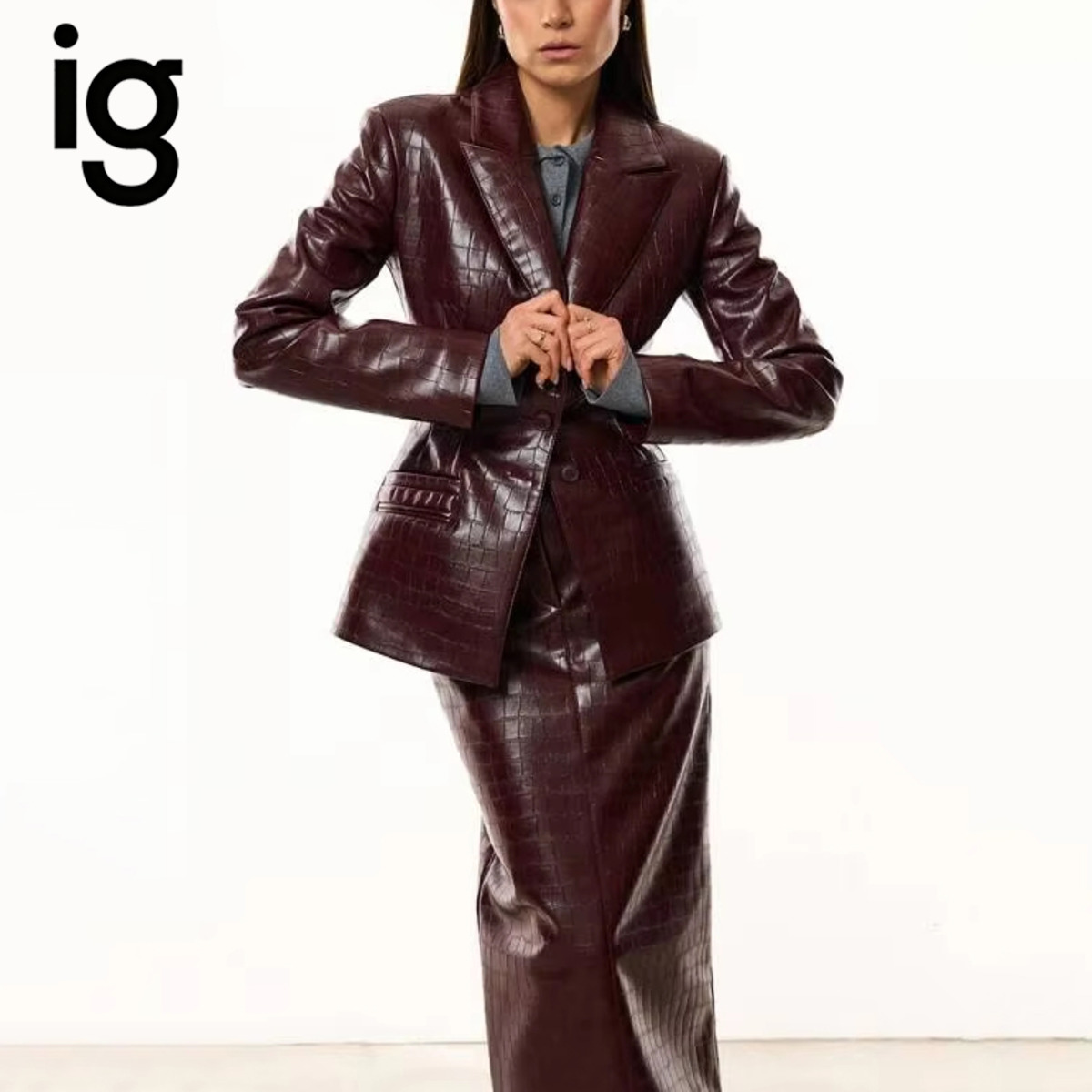 IG Women Burgundy Croc Faux Le - Women'S Fashion Leather Jacket 评论和价格