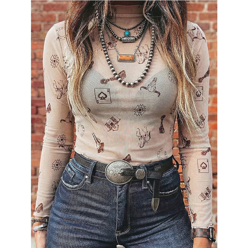 Women's Autumn Mesh Turtleneck - Women Fashion Style 评论和价格