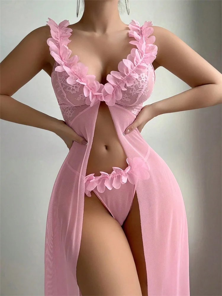 Pink Floral Lace See Through N - Floral Summer Dress 评论和价格