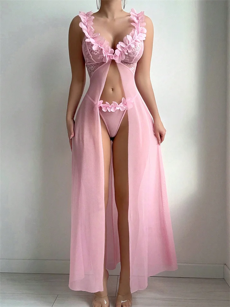 Pink Floral Lace See Through N - Floral Summer Dress 评论和价格